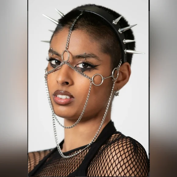 Killstar Black and Silver Spiked Chain Headpiece - Picture 2 of 5